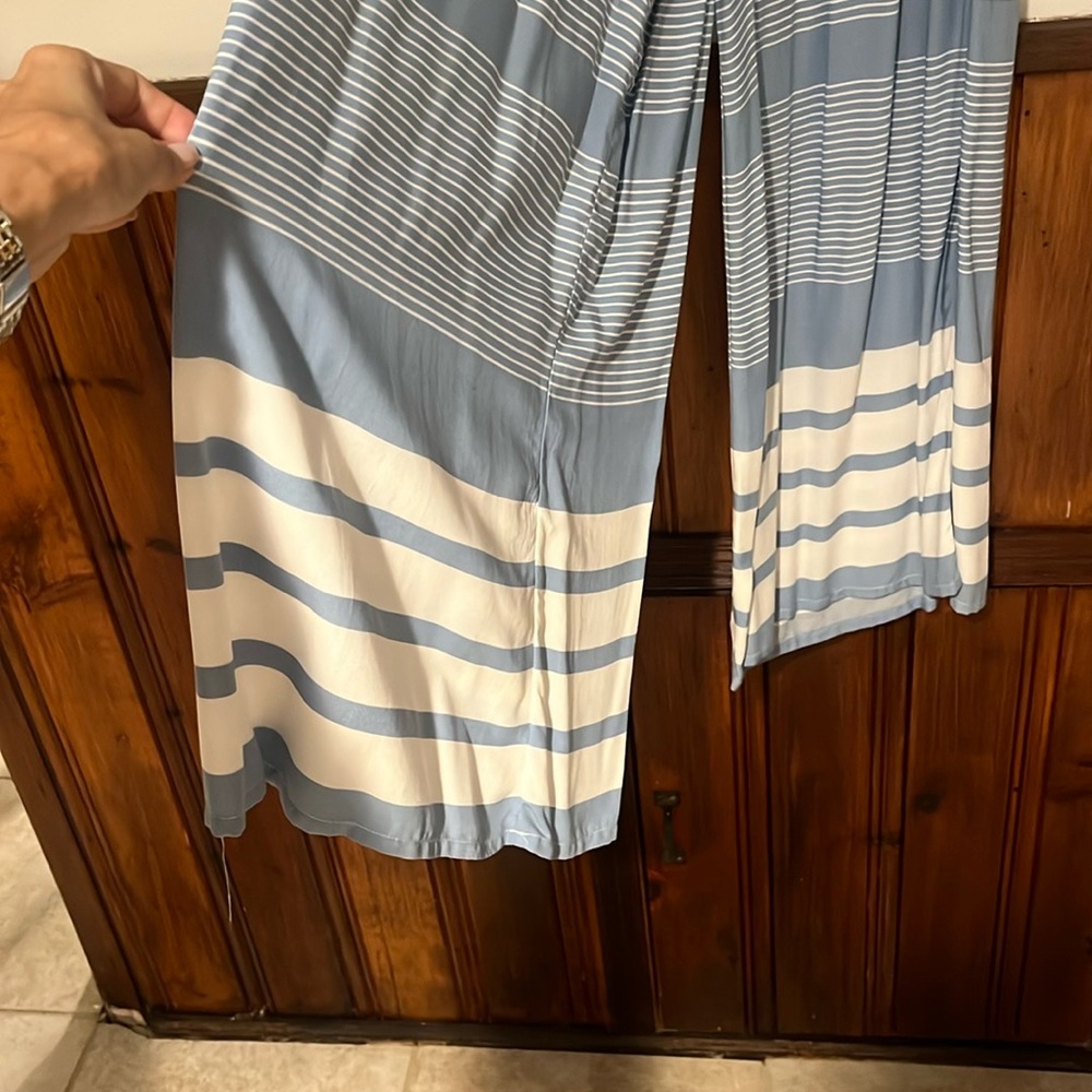 Blue and White Striped Wide-Leg Pants by Ocean Drive NWT Small - Picture 3 of 8